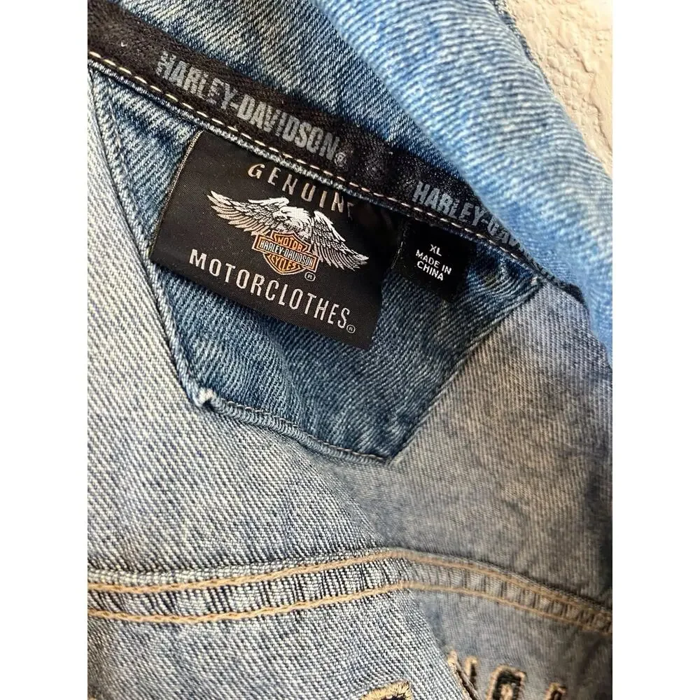 Harley Davidson Motorcycles Embroidered Denim Jean Vest Blue XL